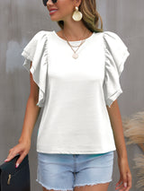 Round Neck Flounce Sleeve Blouse - Absolute fashion 2020