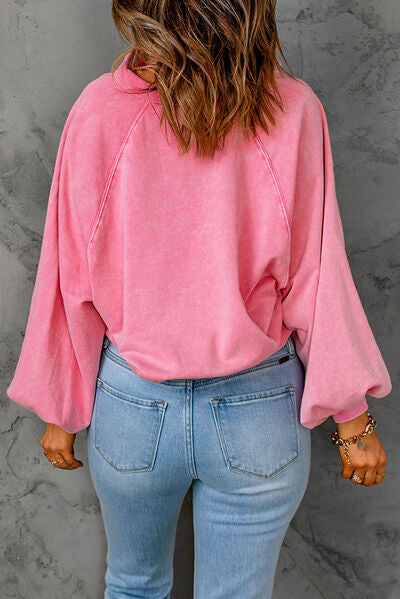 Sequin Flower Half Snap Lantern Sleeve Sweatshirt - Absolute fashion 2020
