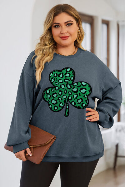 Plus Size Lucky Clover Round Neck Sweatshirt - Absolute fashion 2020