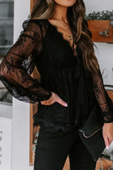 Lace Detail Plunge Long Sleeve Blouse - Absolute fashion 2020