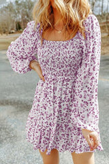 Smocked Floral Square Neck Balloon Sleeve Dress - Absolute fashion 2020