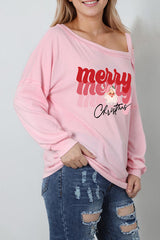 MERRY CHRISTMAS Graphic Asymmetrical Neck Top - Absolute fashion 2020