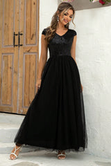 Sequin V-Neck Mesh Maxi Dress - Absolute fashion 2020