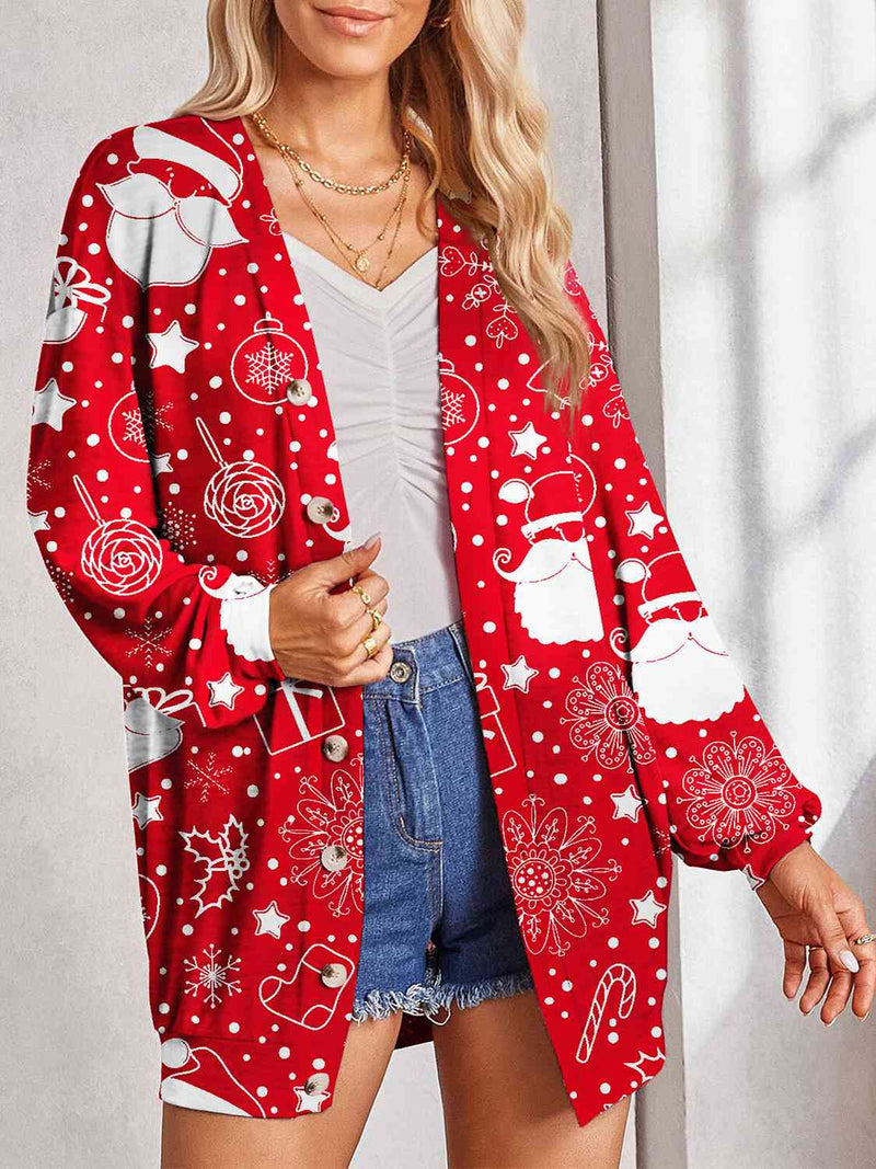 Printed Button Up Long Sleeve Cardigan