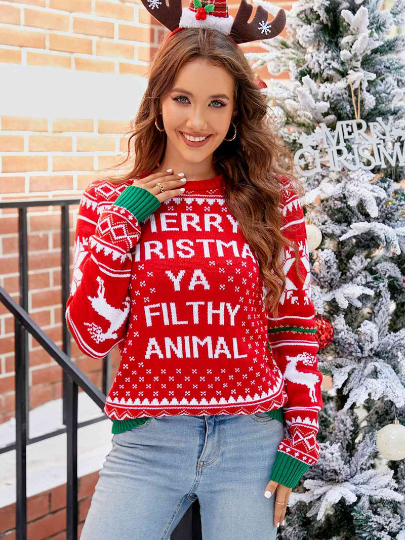 Letter Graphic Round Neck Long Sleeve Sweater - Absolute fashion 2020