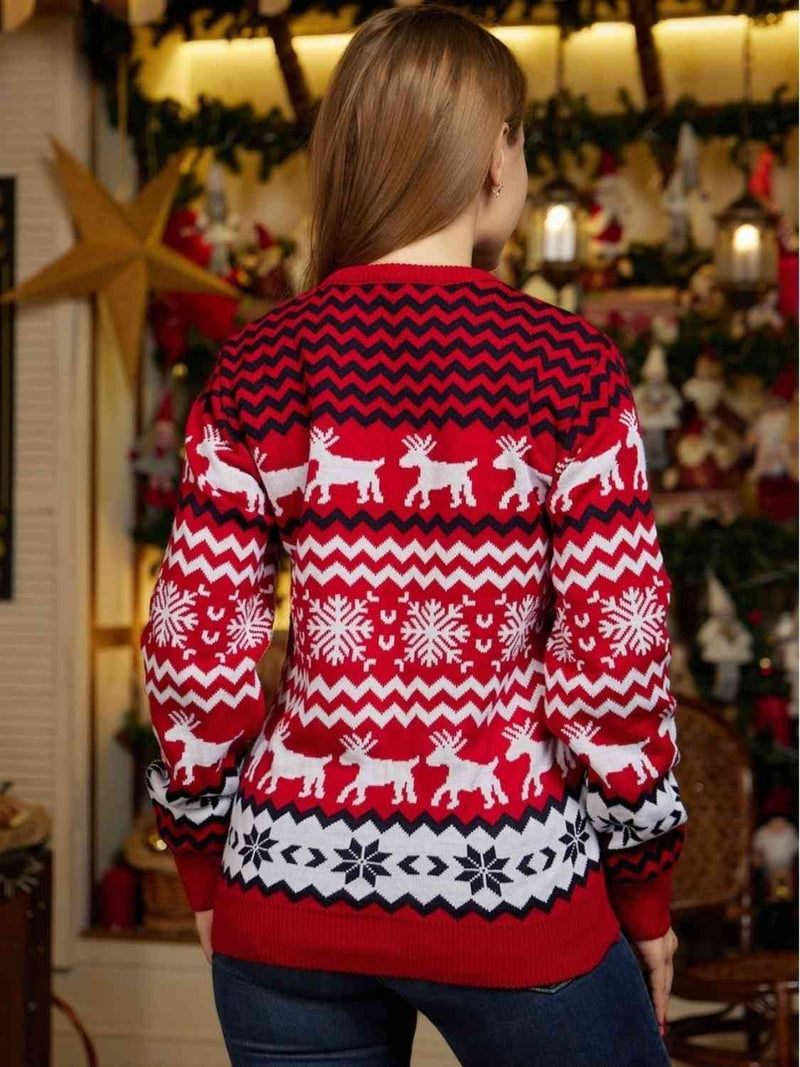Reindeer & Snowflake Round Neck Sweater