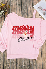 MERRY CHRISTMAS Graphic Asymmetrical Neck Top - Absolute fashion 2020