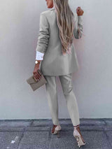Lapel Collar Long Sleeve Blazer and Pants Set - Absolute fashion 2020